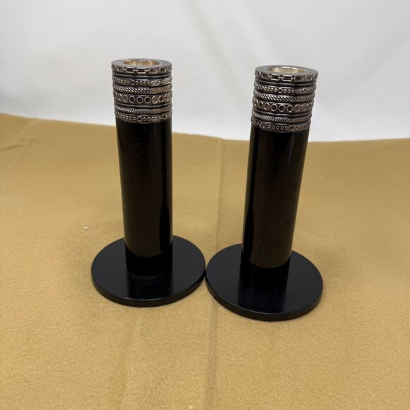 Vera Wang Wedgewood With Love Noir Black Silver Metal Candlesticks Art Deco Glam - Picture 8 of 10